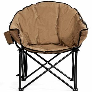 Folding Camping Moon Padded Chair with Carrying Bag Brown |   Camping Furniture Camping Brown