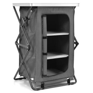 Folding Camping Storage Cabinet with 3 Shelves and Carry Bag Gray |   Camping Furniture Camping Camping Furniture