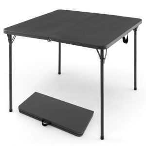 Folding Camping Table with HDPE Tabletop and Rustproof Steel Frame Gray |   Camping Furniture Camping Camping Furniture