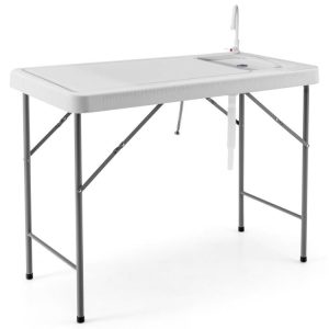 Folding Fish Cleaning Table with Sink and Faucet for Dock Picnic White |   Camping Furniture Camping Camping Furniture