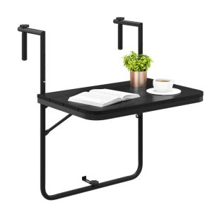 Folding Hanging Table with 3-Level Adjustable Height for Patio Balcony Black |   Patio Tables Outdoor & Patio Furniture Black