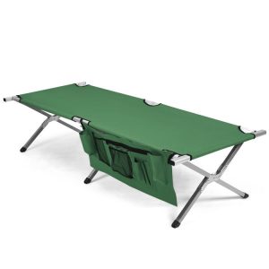 Folding Portable Camping Cot with Carrying Bag and Side Pockets Green |   Camping Furniture Camping Camping Furniture