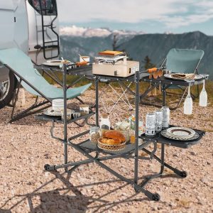 Folding Portable Outdoor Cook Station with Heat-Resistant Aluminum Tabletop Black |   Camping Furniture Camping Black