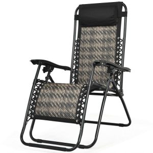 Folding Rattan Zero Gravity Lounge Chair with Removable Head Pillow Gray |   Beach & Lawn Chairs Beach & Lawn Chairs Beach & Lawn Chairs