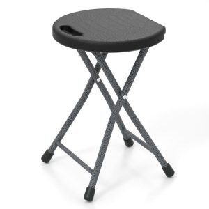 Folding Stool with Built-in Handle for Adults Black, Silver |   Camping Furniture Camping Black, Silver