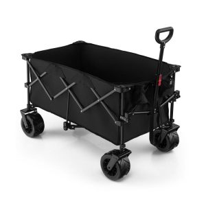 Folding Utility Garden Cart with Wide Wheels and Adjustable Handle Black |   Garden Tools Garden Black