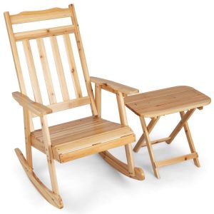 Front Porch Rocking Chair and Foldable Table Set Natural |   Patio Rocking Chairs & Gliders Outdoor & Patio Furniture Natural