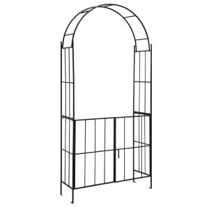 Garden Arch Arbor Trellis with Gate Plant Stand Archway Black |   Outdoor Decor Outdoor Black