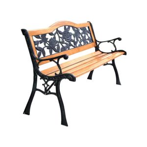 Garden Bench Chair Outdoor Wooden Loveseat with Iron Armrest Black + Natural |   Outdoor Benches Outdoor & Patio Furniture Black + Natural