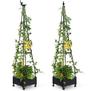 Garden Obelisk Trellis with Self-Drainage System for Climbing Plants Black |   Raised Garden Beds Garden Black