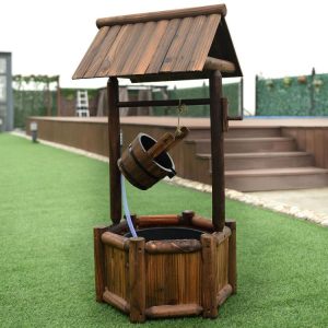 Garden Rustic Wishing Well Wooden Water Fountain with Pump  |   Outdoor Decor Outdoor Outdoor Decor