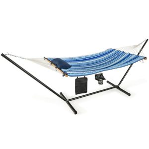 Hammock Chair Stand Set Cotton Swing with Pillow Cup Holder Indoor Outdoor  |   Hammocks Hammocks Hammocks