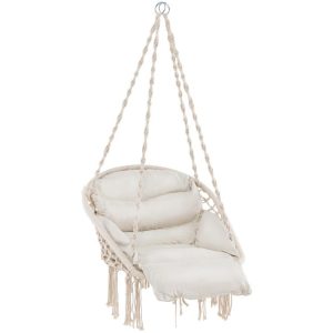 Hammock Chair with Thick Cushion & Macrame Holds up to 330 LBS Beige |   Hammocks Hammocks Beige