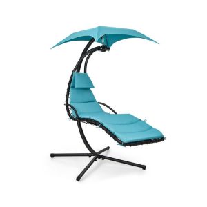 Hanging Curved Steel Swing Chaise Lounger with Removable Canopy Turquoise |   Outdoor Chaise Lounges Outdoor & Patio Furniture Outdoor Chaise Lounges