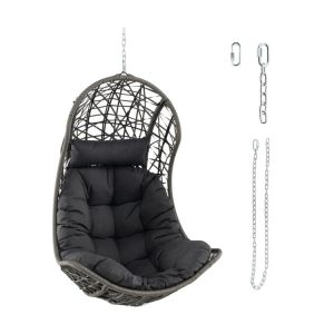 Hanging Egg Chair PE Rattan Swing Hammock Chair with Soft Pillow and Cushion Gray |   Hammocks Hammocks Gray