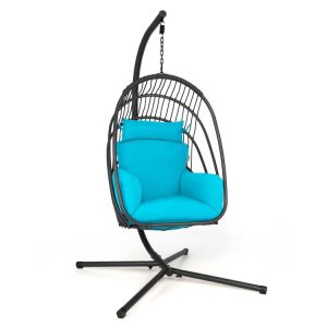 Hanging Folding Egg Chair with Stand Soft Cushion Pillow Swing Hammock Turquoise |   Hammocks Hammocks Hammocks