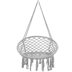 Hanging Macrame Hammock Chair with Handwoven Cotton Backrest Gray |   Hammocks Hammocks Gray