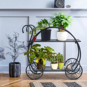 Heavy Duty Metal Flower Cart Plant Stand Black |   Plant Stands Garden Black