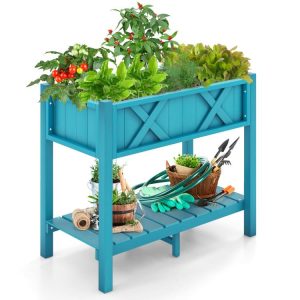 HIPS Raised Garden Bed Poly Wood Elevated Planter Box Blue |   Raised Garden Beds Garden Blue