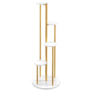 Indoor Metal Plant Stand Corner Plant Shelf for Potted Plant with Golden Metal Frame White |   Plant Stands Garden Plant Stands