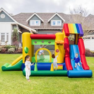 Inflatable Bounce Castle with Double Slides and 735W Blower Multicolor |   Bounce House Bounce House Bounce House