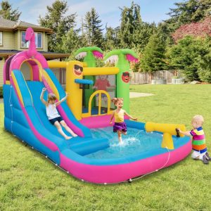 Inflatable Bounce Castle with Long Water Slide and 735W Blower Multi-Colored |   Bounce House Bounce House Bounce House