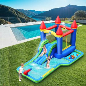 Inflatable Bounce House Castle Water Slide with Climbing Wall and 550W Blower  |   Bounce House Bounce House Bounce House