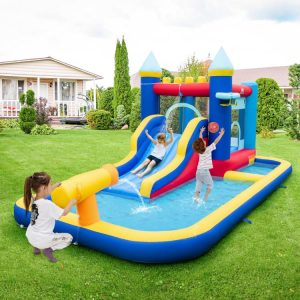 Inflatable Water Slide Bounce House with 680W Blower and 2 Pools Multicolor |   Bounce House Bounce House Bounce House