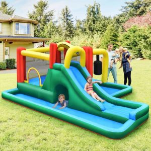 Inflatable Water Slide Climbing Bounce House with Tunnel and 735W Blower Blue, Yellow, Red |   Bounce House Bounce House Blue, Yellow, Red