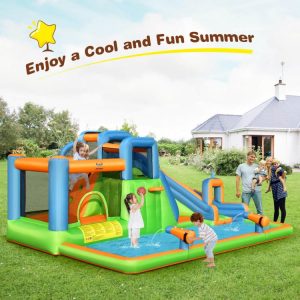 Inflatable Water Slide with Dual Climbing Walls and Blower Excluded Blue, Green, Orange |   Bounce House Bounce House Blue, Green, Orange