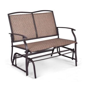 Iron Patio Rocking Chair for Outdoor Backyard and Lawn Brown |   Patio Rocking Chairs & Gliders Outdoor & Patio Furniture Brown