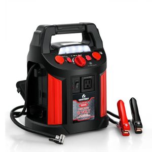 Jump Starter Air Compressor Power Bank Charger with LED Light and DC Outlet Red And Black |   Garages Garages Garages