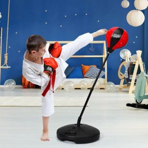 Kids Adjustable Stand Punching Bag Toy Set with Boxing Glove Black & Red |   Toy Sports Outdoor Play Black & Red