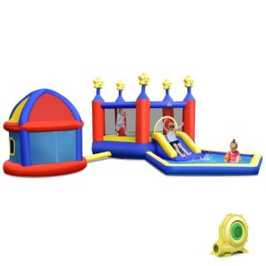 Kids Inflatable Bouncy Castle with Slide Large Jumping Area Playhouse and 735W Blower Multicolor |   Bounce House Bounce House Bounce House