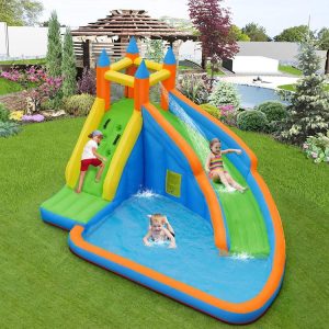 Kids Inflatable Water Slide Bouncing House with Carrying Bag and 480W Blower Yellow, Blue And Green |   Bounce House Bounce House Bounce House