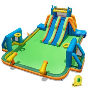 Kids Inflatable Water Slide with 2 Long Slides and 2 Soccer Gates with 1100W Blower  |   Bounce House Bounce House Bounce House