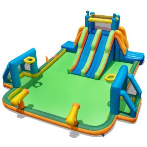 Kids Inflatable Water Slide with 2 Long Slides and 2 Soccer Gates Without Blower  |   Bounce House Bounce House Bounce House