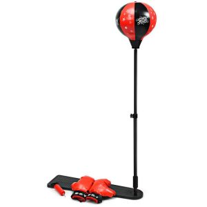 Kids Punching Bag with Adjustable Stand and Boxing Gloves Black, Red |   Toy Sports Outdoor Play Black & Red