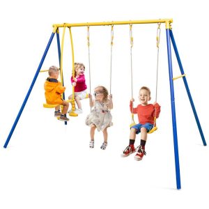 Metal Swing Set for Backyard with 2 Swing Seats and 2 Glider Seats Blue |   Swing & Playsets Outdoor Play Blue