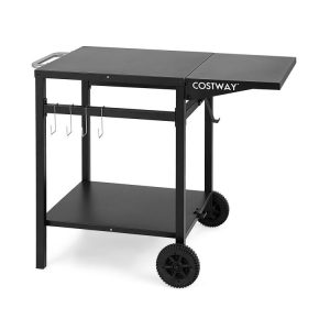 Movable Outdoor Grill Cart with Folding Tabletop and Hooks Black |   Outdoor Grills Outdoor Black