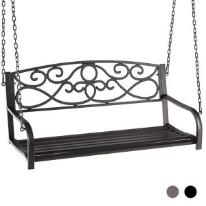 Outdoor 2-Person Metal Porch Swing Chair with Chains Brown |   Porch Swings Outdoor & Patio Furniture Brown