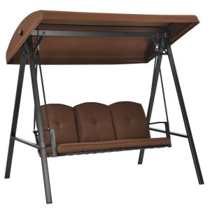 Outdoor 3-Seat Porch Swing with Adjust Canopy and Cushions Brown |   Porch Swings Outdoor & Patio Furniture Brown