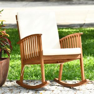 Outdoor Acacia Wood Rocking Chair with Detachable Washable Cushions Teak |   Patio Rocking Chairs & Gliders Outdoor & Patio Furniture Patio Rocking Chairs & Gliders