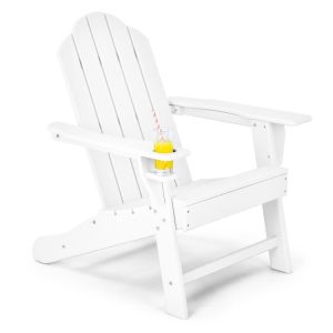 Outdoor Adirondack Chair with Built-in Cup Holder for Backyard Porch White |   Adirondack Chairs Adirondack Chairs Adirondack Chairs