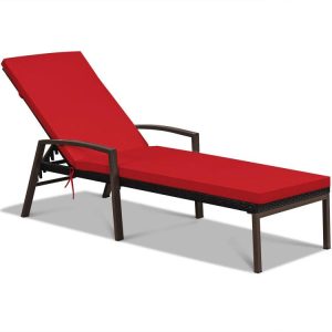 Outdoor Adjustable Reclining Patio Rattan Lounge Chair with Adjustable Backrest Red |   Outdoor Chaise Lounges Outdoor & Patio Furniture Outdoor Chaise Lounges