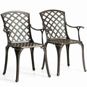 Outdoor Aluminum Dining Set of 2 Patio Bistro Chairs Bronze |   Patio Dining Chairs Outdoor & Patio Furniture Bronze