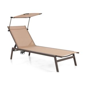 Outdoor Chaise Lounge Chair with Sunshade and 6 Adjustable Position Brown |   Outdoor Chaise Lounges Outdoor & Patio Furniture Brown