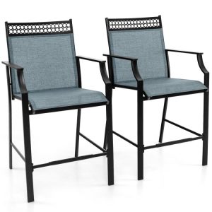 Outdoor Counter Stools Set of 2 Heavy-Duty Barstools with Footrest and Armrests Blue |   Patio Bar Furniture Outdoor & Patio Furniture Blue