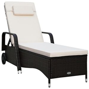 Outdoor Cushioned Wicker Chaise Lounger with Adjustable Backrest White |   Outdoor Chaise Lounges Outdoor & Patio Furniture Outdoor Chaise Lounges