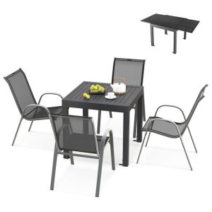 Outdoor Dining Table Set with Extendable Aluminum Table and 4 Stackable Chairs  |   Patio Dining Sets Outdoor & Patio Furniture Patio Dining Sets